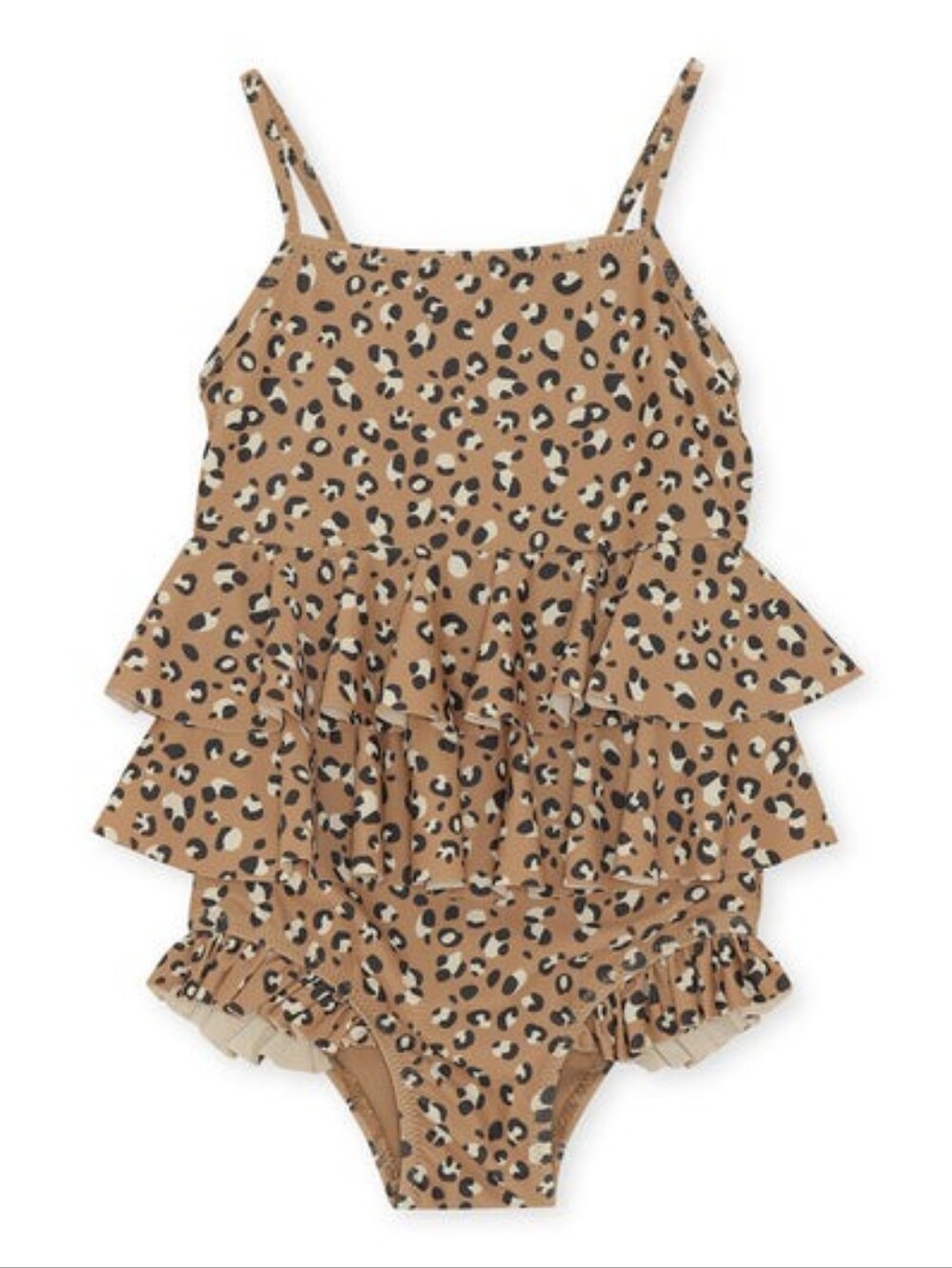 Konges Slojd | Girls' Brown Leopard Ruffle One-Piece Swimsuit